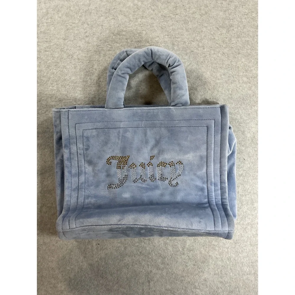 Juicy Couture Blue Velour Rhinestone Logo Tote Bag Handbag Y2K Style